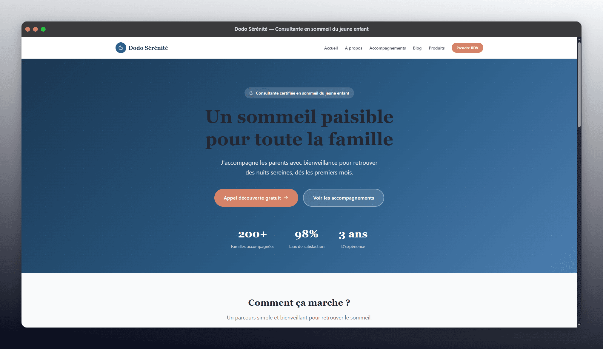Page d'accueil Dodo Sérénité — consultante en sommeil