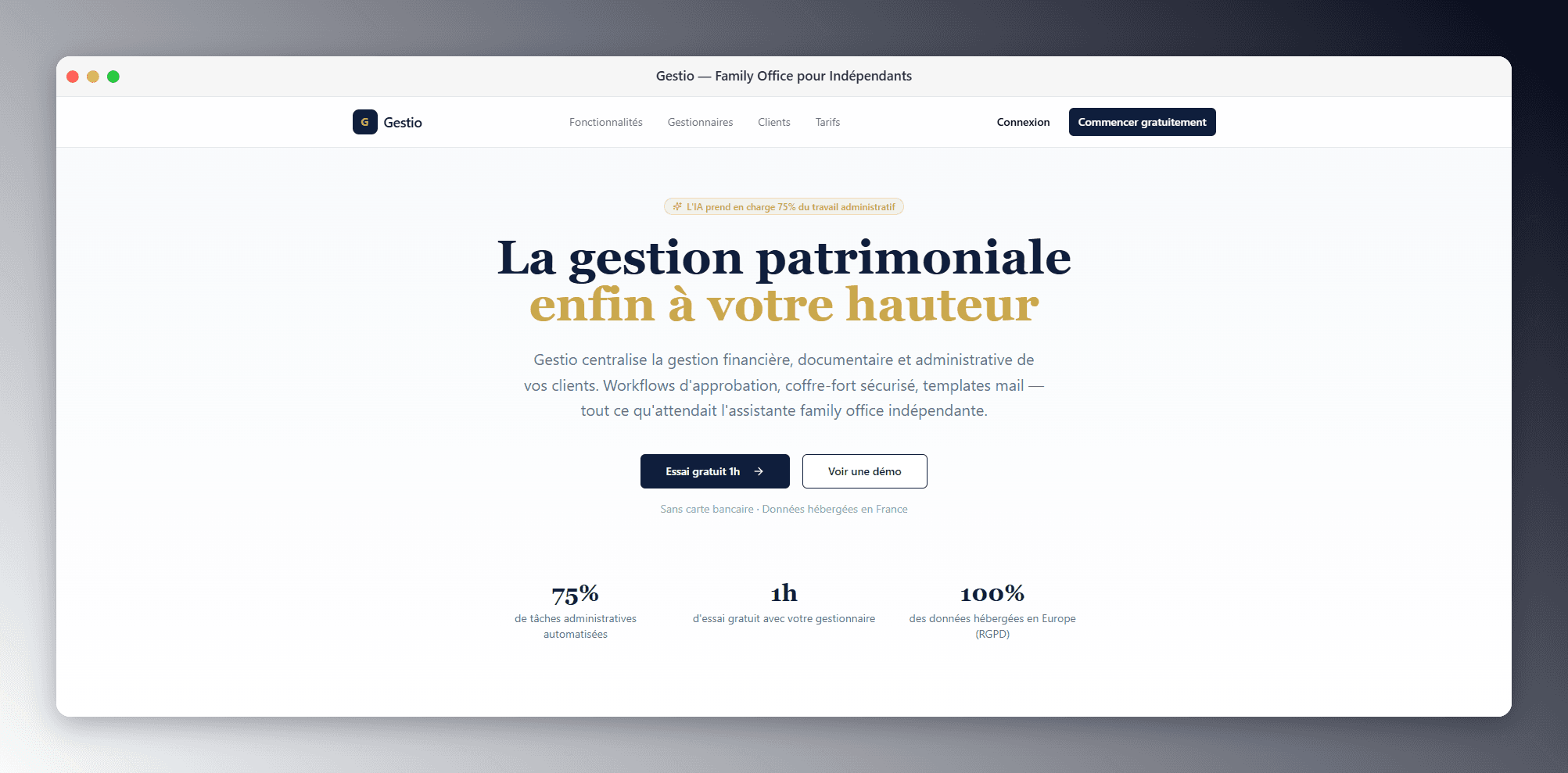 Page d'accueil Gestio — gestion patrimoniale pour family offices