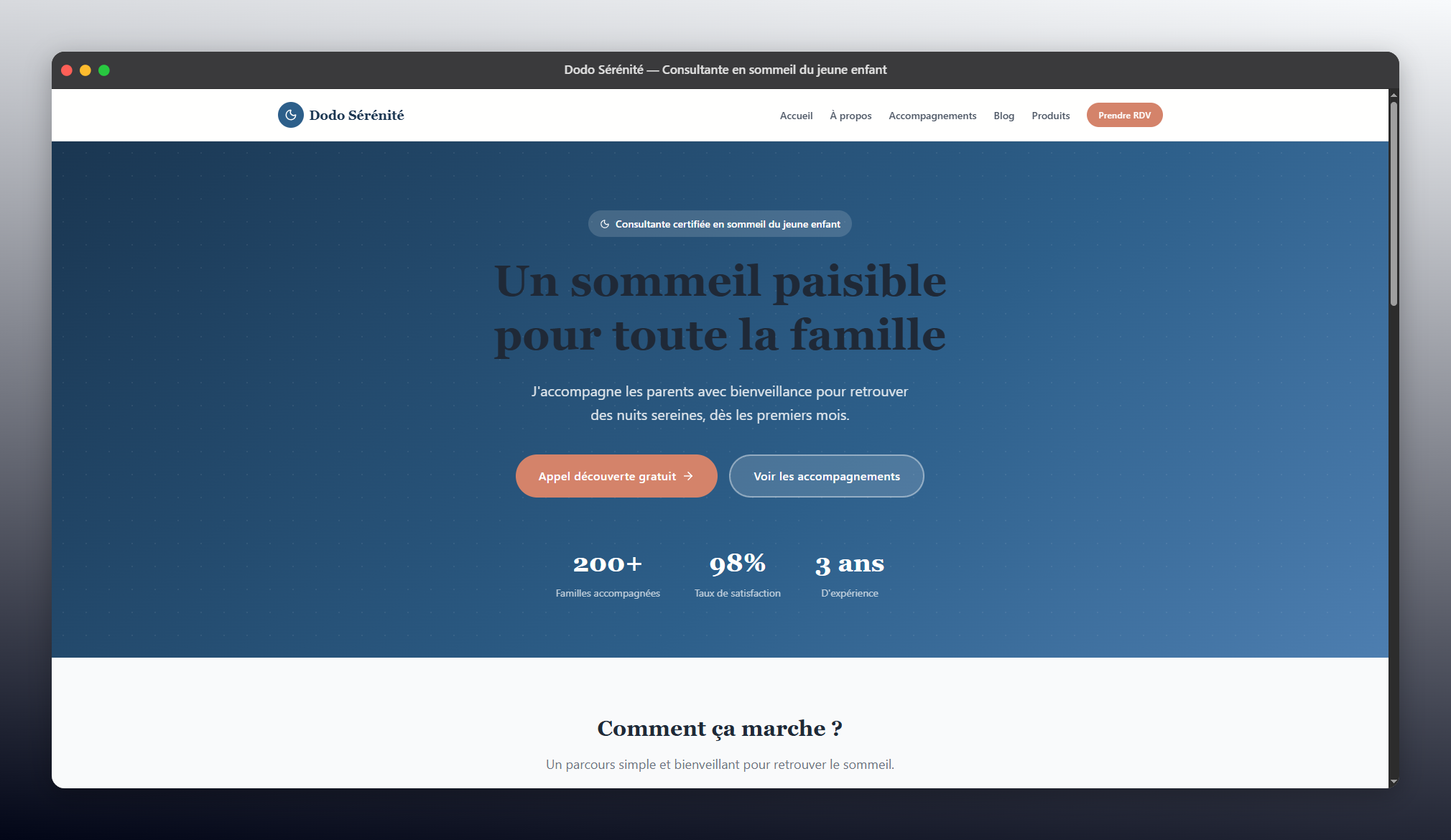 Page d'accueil Dodo Sérénité — consultante en sommeil